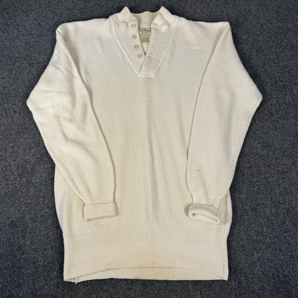 Vintage 80s LL Bean Cursive Script Tag Henley Sweater Mens XL USA